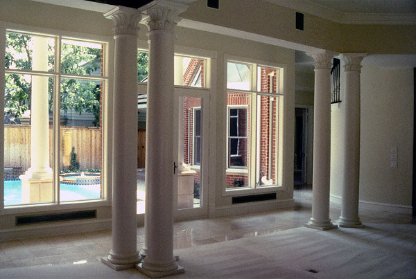 White Corinthian Columns in Living Room
