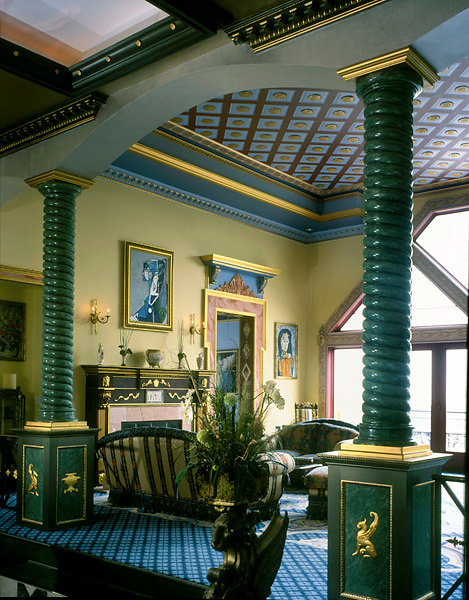 Green Rope-Twist Spiral Columns in Living Room