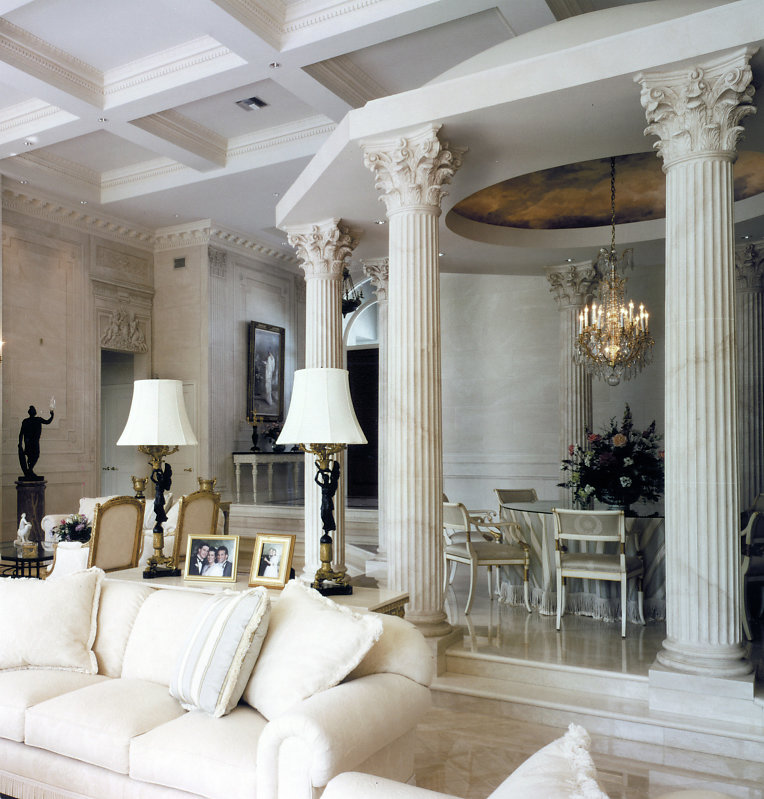 Fluted Faux Marble Corinthian Columns in Living Room - Chadsworth