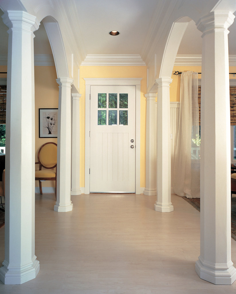 White Octagonal Columns in Foyer