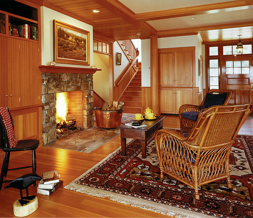 Stained Wood Column in Living Room