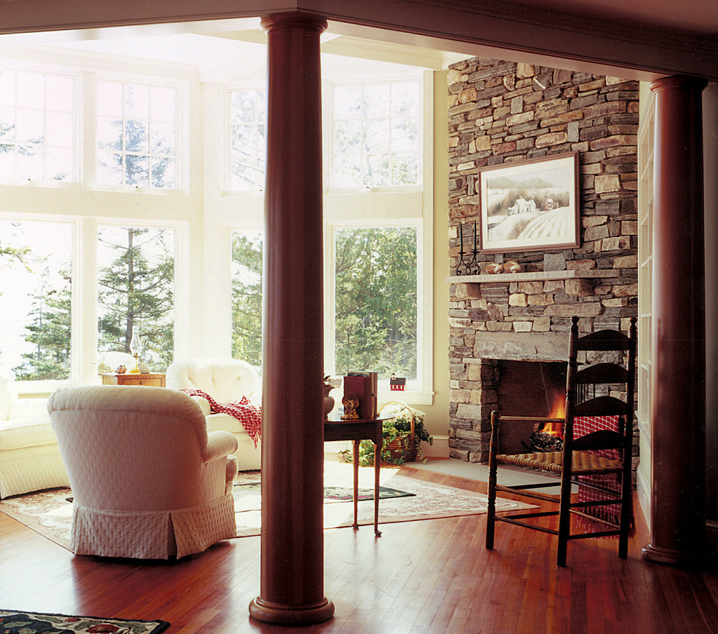 Two Stained Wood Columns in Sitting Area