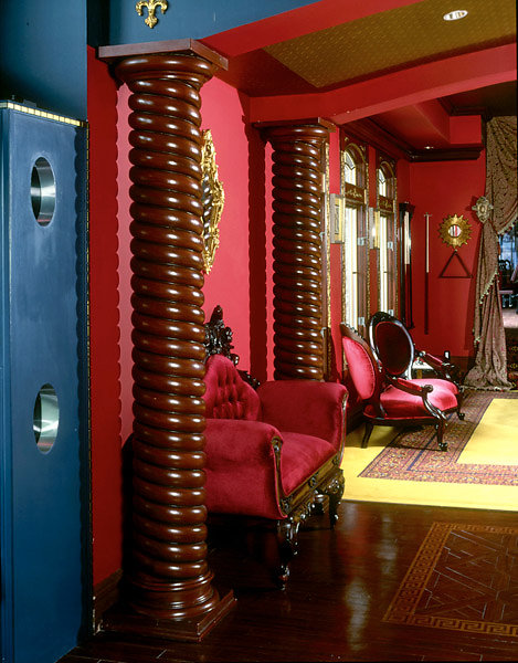 Brown Rope-Twist Spiral Columns in Foyer