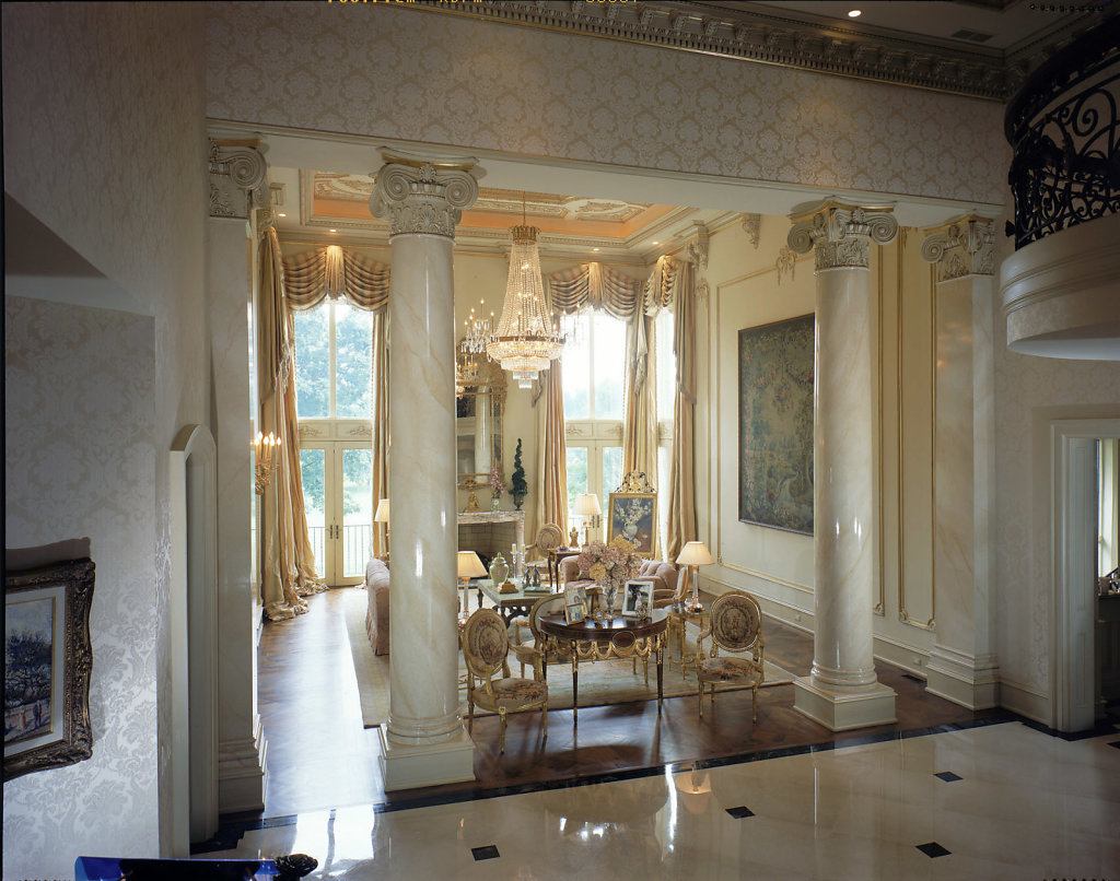 Angular Ionic Columns in Living Room