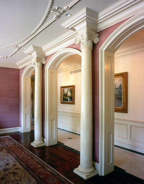 Columns with Angular Ionic Capitals in Hallway