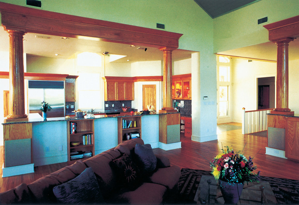 Stain Grade Wood Columns in a Living Room